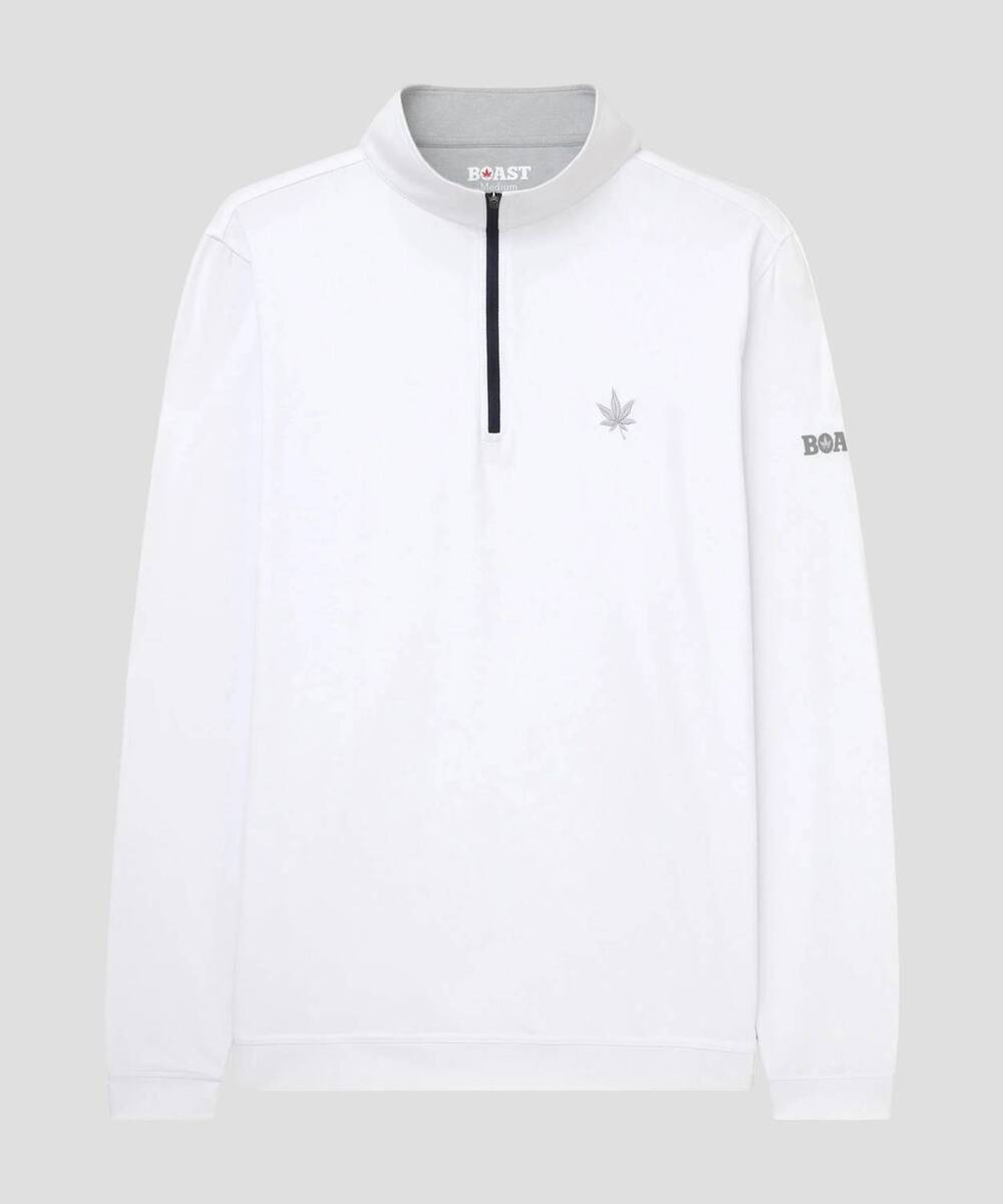 NEW BOAST men's greenwich quarter zip sweatshirt in white